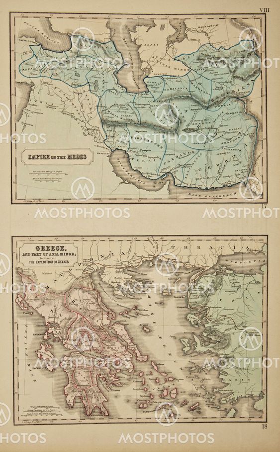 Grees and Medes. Ancient map of the world . Published by George Philip and son at London 1857 and are not subject to copyright.