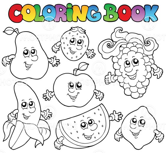Coloring book with various fruits