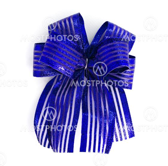 blue Satin gift bow. ribbon isolated on white