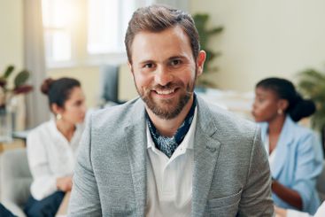 Smile, business man or portrait of insurance agent, risk...