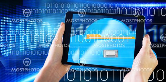 Composite image of finger pointing to tablet