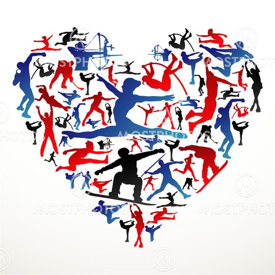 Sports silhouettes heart