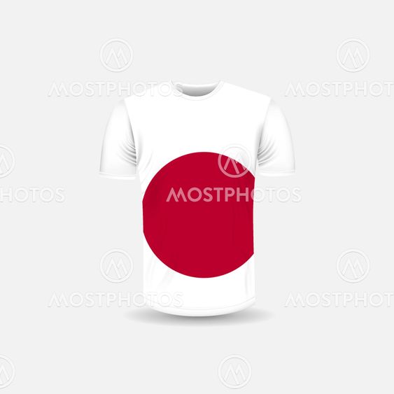 Men's T-shirt icon and Japan flag background.Round neck...
