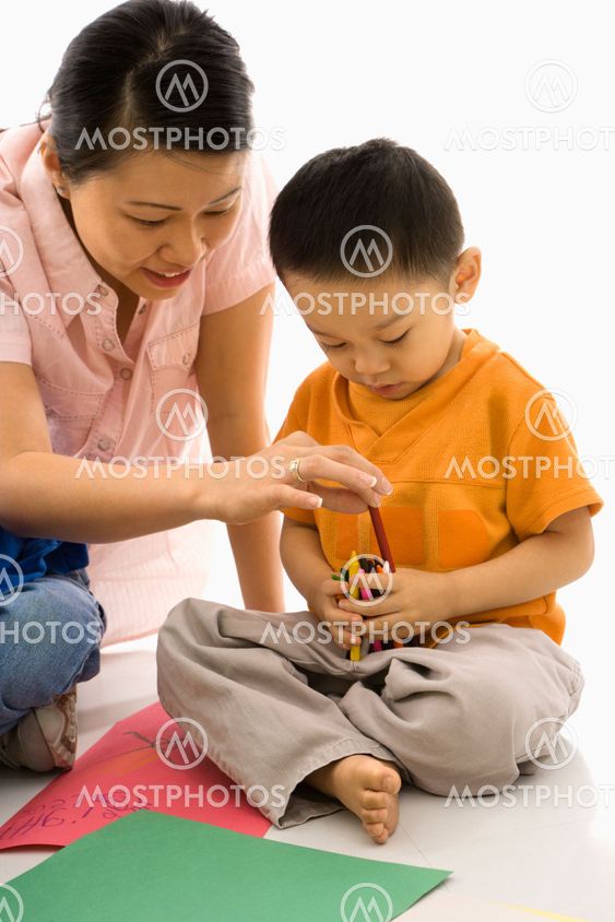Mother and son coloring.