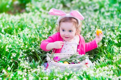 Little girl on Easter egg hunt