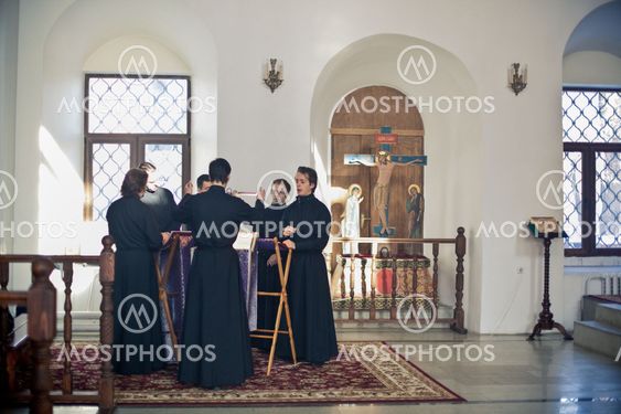 MOSCOW - MARCH 14: Orthodox liturgy with bishop Mercury in High Monastery of St Peter in Moscow on March 14, 2010 in Moscow