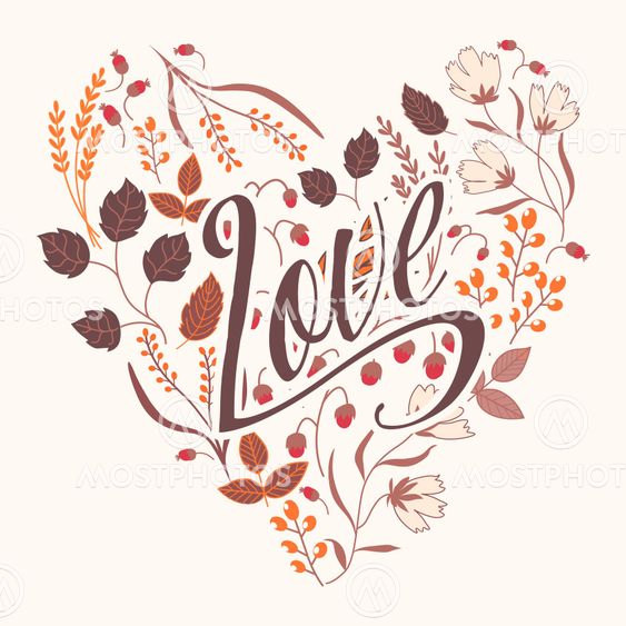 Autumn floral card. Fall autumn leaves in the shape of heart. Nature symbol vector collection. sign Love
