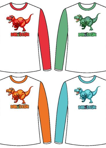 Set of different colour dinosaur screen on long sleeve...