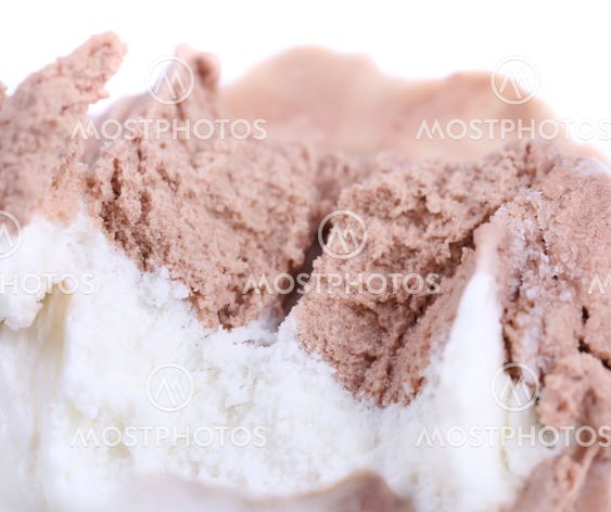 Bitten vanilla and chocolate ice cream.