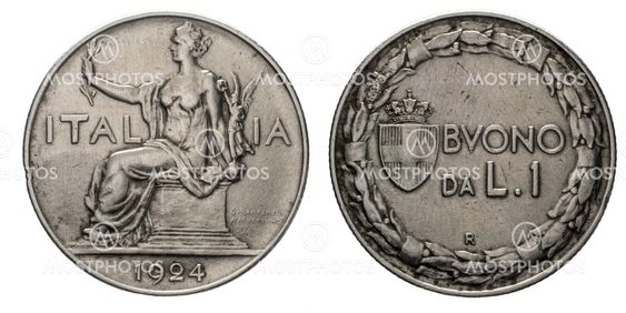 One 1 Lira Nichelio Coin 1924 Buono Vittorio Emanuele III...