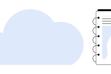 Cloud storage, data analytics notebook, and black shoe...