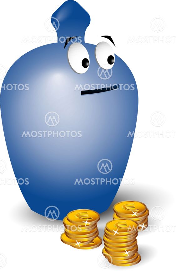 Cartoon moneybox with coins
