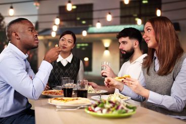 Evening Dinner Outdoors At Patio. Food Party