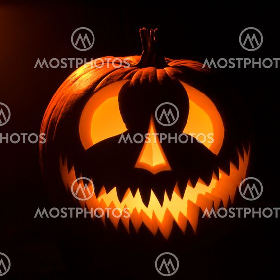 Glowing jack-o'-lantern.