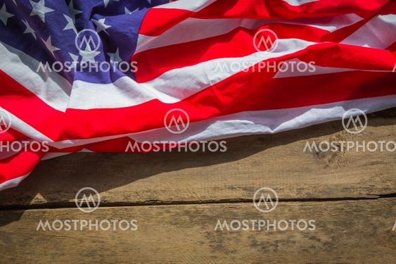 American flag on wood background