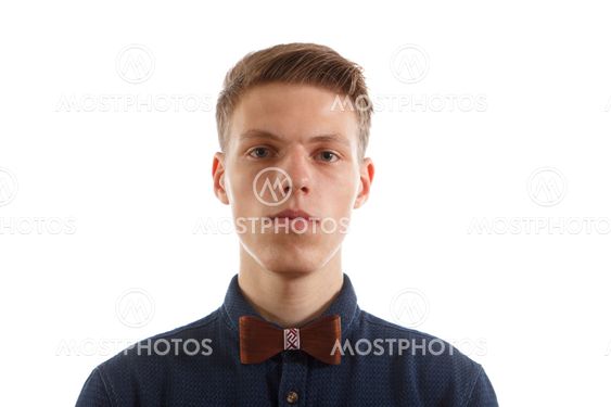 Man with a wooden bowtie