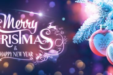 Christmas banner with wishes and decorative baubles