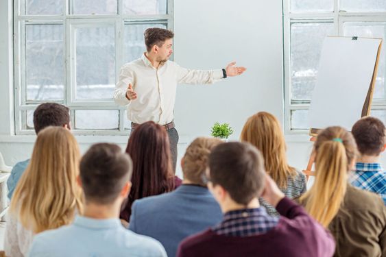 Speaker at Business Meeting in the conference hall.