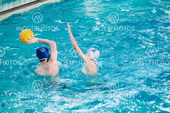 Orenburg, Russia - 6 May 2015: The boys play in water polo