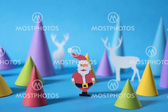 Christmas colorful santa reindeer paper cut card