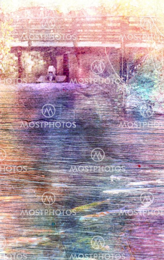 watercolor aged river and bridge