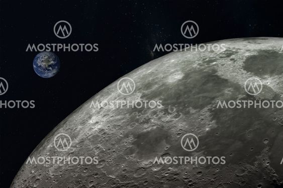 planet Earth and moon,Elements of this image furnished by NASA.