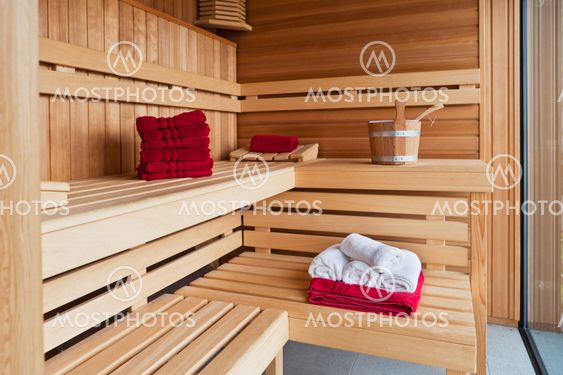 Interior of a wooden sauna