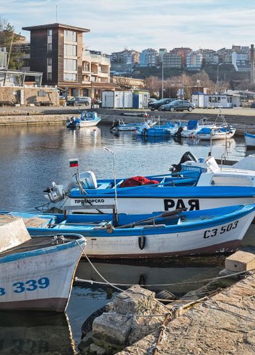 Sunset panorama of the port of Sozopol, Bulgaria