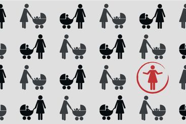 one lonely childless woman in a group of mother with...