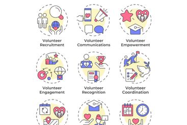 Volunteer management multi color concept icons