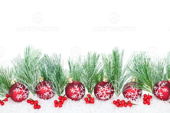 Christmas border with red ornaments