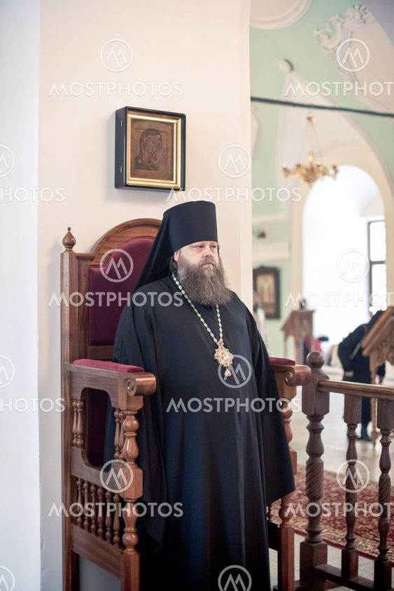 MOSCOW - MARCH 13: Orthodox liturgy with bishop Mercury in High Monastery of St Peter in Moscow on March 13, 2010 in Moscow