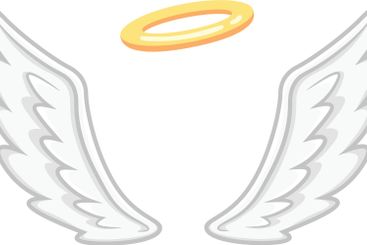 White feathered angel wings with a golden halo hovering...