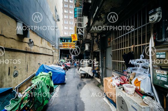 A narrow alley, in the Zhongzheng District, Taipei, Taiwan.