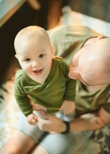 Portrait, baby or family with a boy and his father...