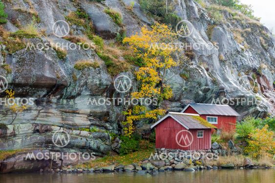 Fishing huts in autumn colours