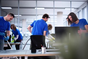 Diverse cleaning team provides professional janitor...