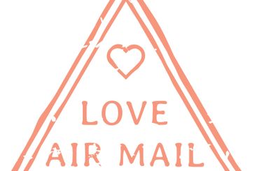 Triangular vintage love air mail stamp with heart in a...