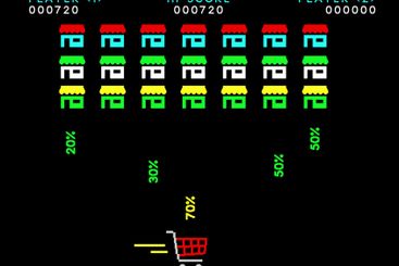 Cyber monday sale banner as retro arcade video game....