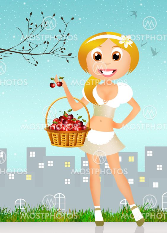 Girl with cherries in the basket