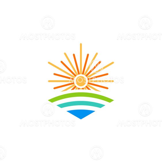 rising sun logo symbol, sunlight icon vector design template