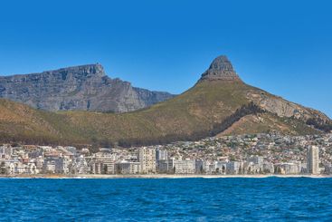 City, ocean and mountain with landscape view for sea,...