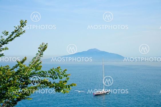 Sea view from Sorrento with Vesuvio on background