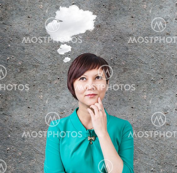 Young woman with idea cloud