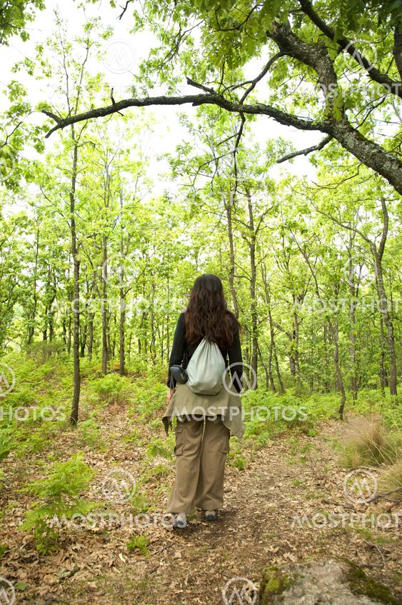 tourist woman at the forest