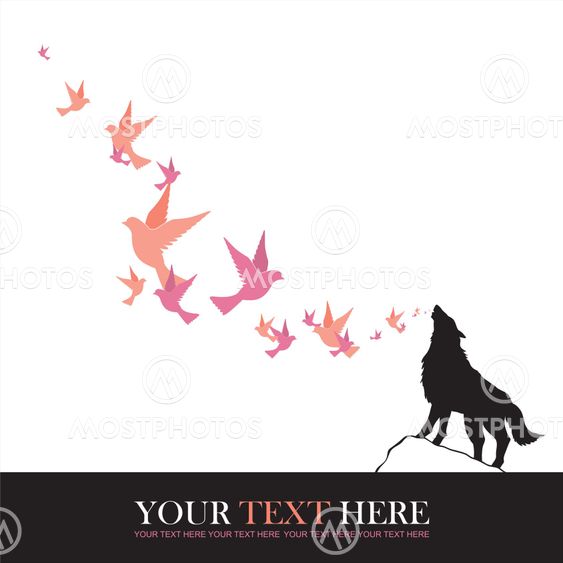 Abstract vector illustration of wolf and birds.