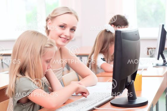 teacher explains the task schoolgirl