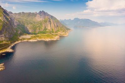 Fjord and mountains landscape. Lofoten islands Norway