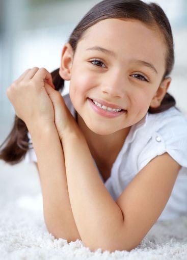 Carpet, confident or portrait of girl in home for joy,...
