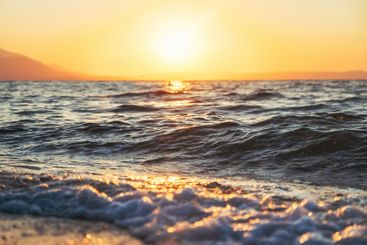 Sunrise at Strymonian gulf of Aegean sea in Greece
